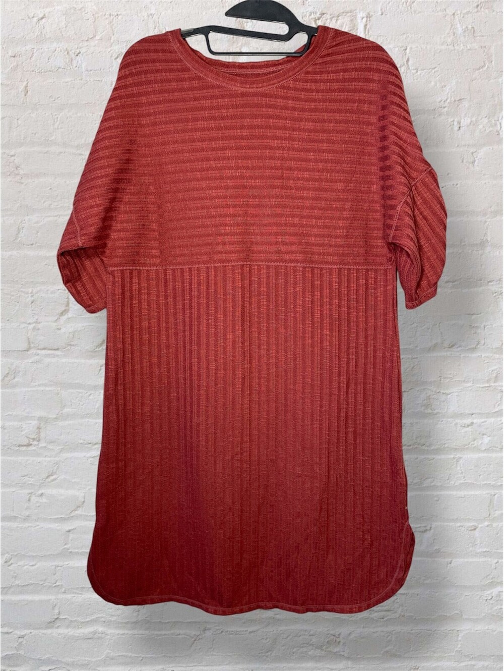 Max Studio Rust Red Mixed Rib Tunic Dress Ruched Casual Boho Coastal Cowgirl Y2K